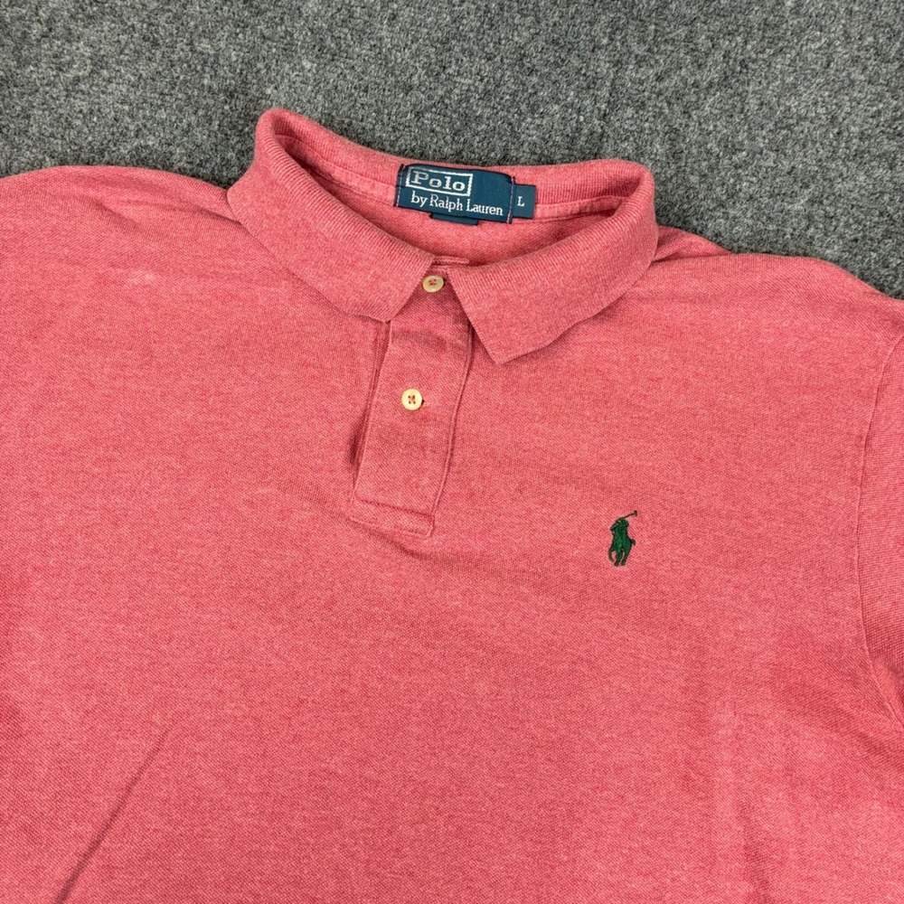 Polo Ralph Lauren Mens Size Large Red Heather Short Sleeve Pique Polo Shirt Pony - Picture 1 of 8